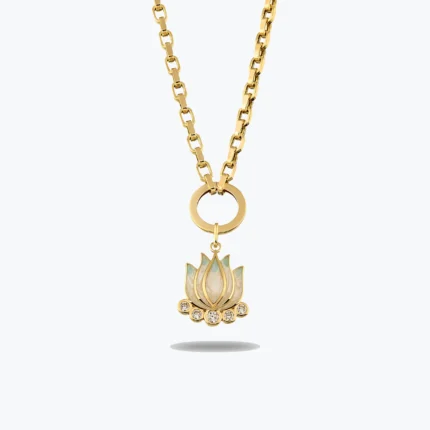 Altın Mavi Lotus Charm Kolye – 14 Ayar Altın, Sarı renk, 12.19 g