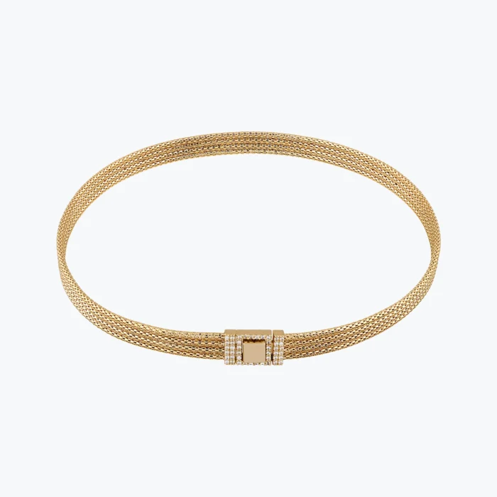 Kalın İtalyan Hasır Örgü Zincirli Taşlı Kare Kilit Choker 1 Kalın İtalyan Hasır Örgü Zincirli Taşlı Kare Kilit Choker, 14 Ayar Altın, Sarı renk, 13.05 g
