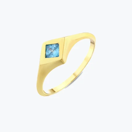 Aqua Kare Taşlı Yüzük, 14 Ayar Altın, Sarı renk, 1.73 g