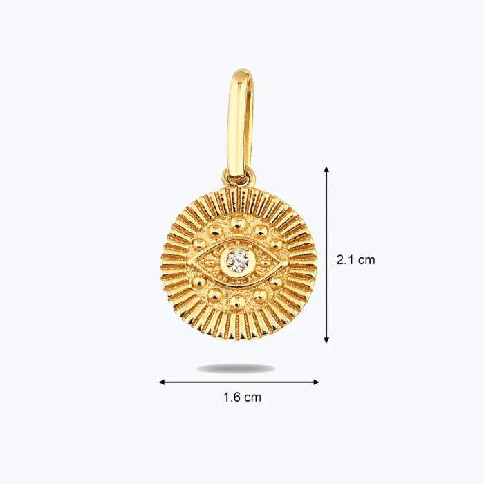 Göz Damga Kolye Charm yakın plan görünümü – 14 Ayar Altın, Sarı renk, 1.57 g