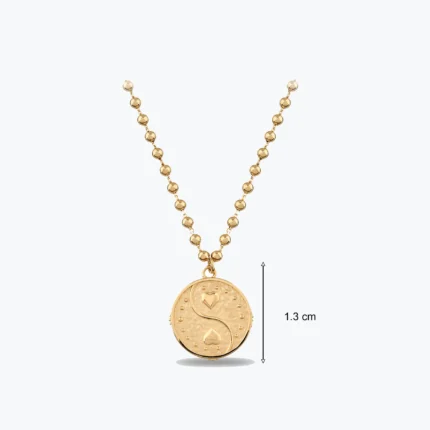 Dorika Top Zincirli Dövme Dokulu Kalp Choker Kolye, 14 Ayar Altın, Sarı renk, 7.69 g, detay görünümü
