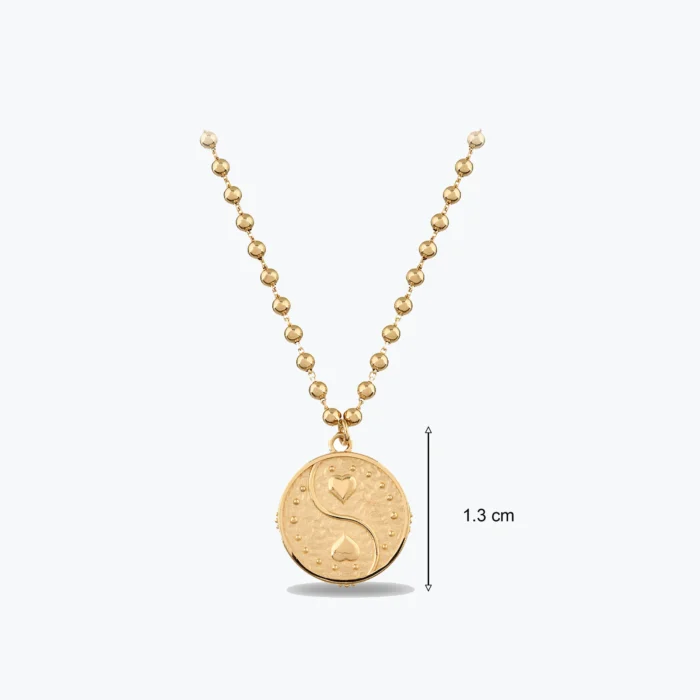 Dorika Top Zincirli Dövme Dokulu Kalp Choker Kolye, 14 Ayar Altın, Sarı renk, 7.69 g, detay görünümü