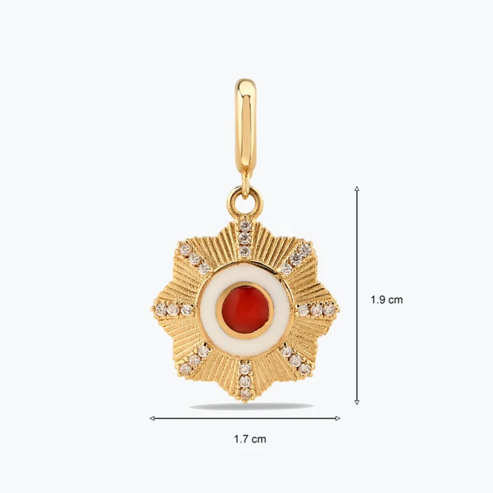 Altın Klipsli Beyaz Mineli Kırmızı Taşlı Geometrik Çiçek Charm yakın plan görünümü – 14 Ayar Altın, Sarı renk, 2.10 g