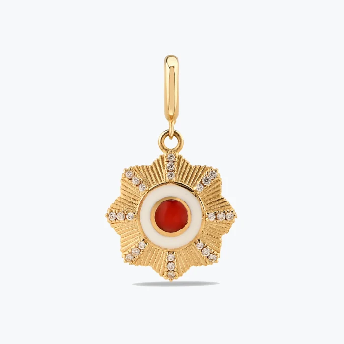 Altın Klipsli Beyaz Mineli Kırmızı Taşlı Geometrik Çiçek Charm 1 Altın Klipsli Beyaz Mineli Kırmızı Taşlı Geometrik Çiçek Charm – 14 Ayar Altın, Sarı renk, 2.10 g