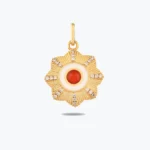Kırmızı Taşlı Çiçek Madalyon Kolye Charm – 14 Ayar Altın, Sarı renk, 1.86 g