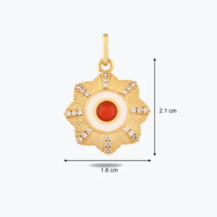 Kırmızı Taşlı Çiçek Madalyon Kolye Charm, 14 Ayar Altın, Sarı renk, 1.86 g, galeri görünümü