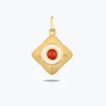 Kırmızı Taşlı Etnik Madalyon Kolye Charm, 14 Ayar Altın, Sarı renk, 1.55 g