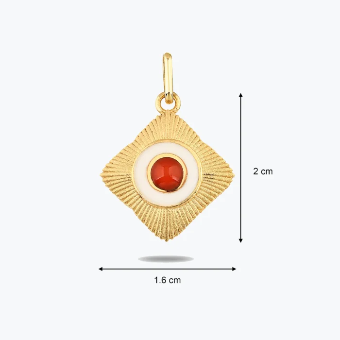 14 Ayar Altın, Sarı renk, 1.55 g özellikli Kırmızı Taşlı Etnik Madalyon Kolye Charm tasarım detay görünümü