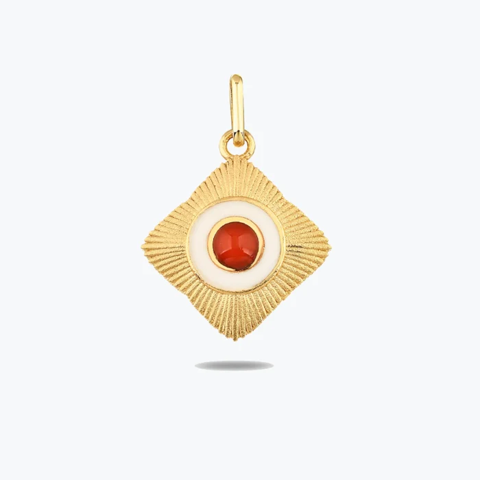 Kırmızı Taşlı Etnik Madalyon Kolye Charm 1 Kırmızı Taşlı Etnik Madalyon Kolye Charm, 14 Ayar Altın, Sarı renk, 1.55 g