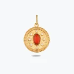 Kırmızı Taşlı Madalyon Kolye Charm – 14 Ayar Altın, Sarı renk, 2.53 g