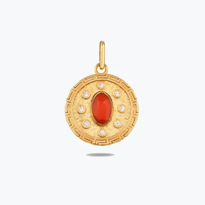 Kırmızı Taşlı Madalyon Kolye Charm 1 Kırmızı Taşlı Madalyon Kolye Charm – 14 Ayar Altın, Sarı renk, 2.53 g