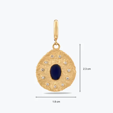 14 Ayar Altın, Sarı renk, 3.26 g özellikli Lacivert Asimertik Madalyon Charm yakın plan görünümü