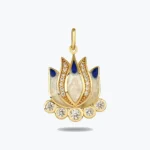 Lacıvert Lotus Kolye Charm, 14 Ayar Altın, Sarı renk, 3.25 g
