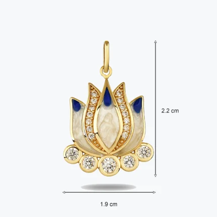 Lacıvert Lotus Kolye Charm, 14 Ayar Altın, Sarı renk, 3.25 g, yakın plan görünümü