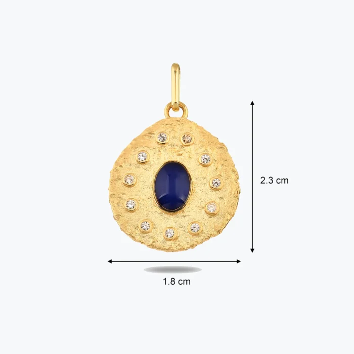 Lacivert Taşlı Asimetrik Madalyon Kolye Charm, 14 Ayar Altın, Sarı renk, 3.02 g, tasarım detay görünümü