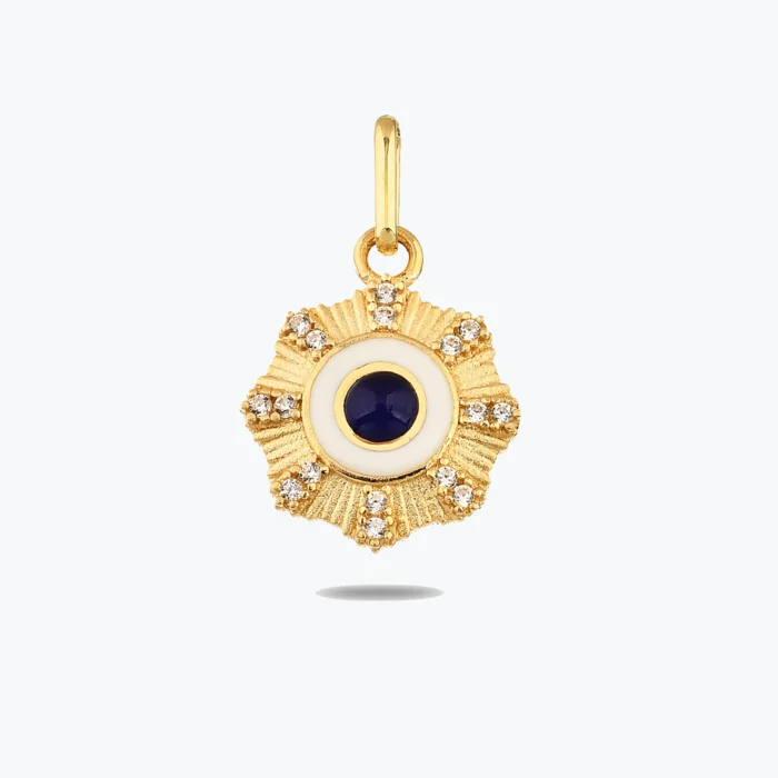 Lacivert Taşlı Çiçek Madalyon Bileklik Charm 1 Lacivert Taşlı Çiçek Madalyon Bileklik Charm – 14 Ayar Altın, Sarı renk, 1.11 g