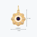 Lacivert Taşlı Çiçek Madalyon Kolye Charm 3 Lacivert Taşlı Çiçek Madalyon Kolye Charm, 14 Ayar Altın, Sarı renk, 1.87 g, yakın plan görünümü