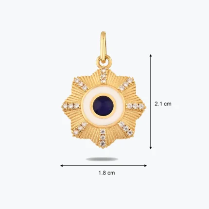 Lacivert Taşlı Çiçek Madalyon Kolye Charm, 14 Ayar Altın, Sarı renk, 1.87 g, yakın plan görünümü