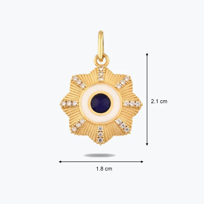 Lacivert Taşlı Çiçek Madalyon Kolye Charm, 14 Ayar Altın, Sarı renk, 1.87 g, yakın plan görünümü