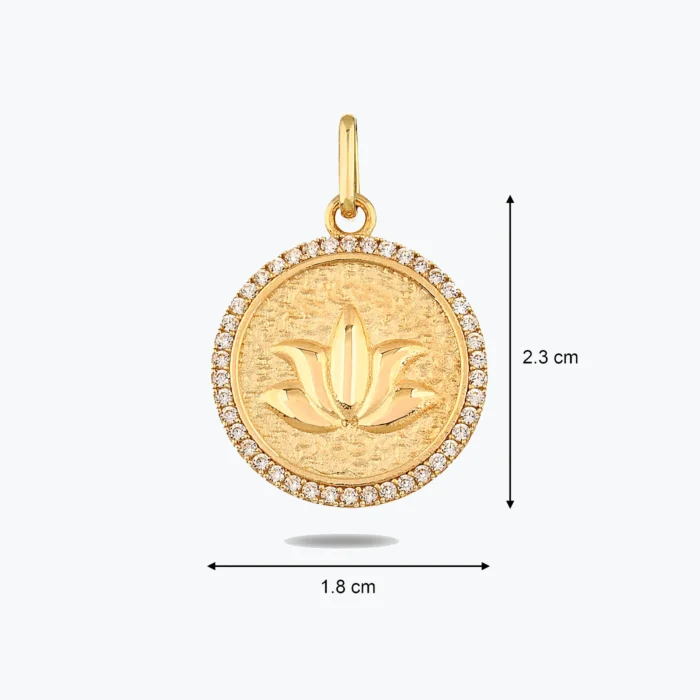 Lotus Damga Kolye Charm, 14 Ayar Altın, Sarı renk, 2.59 g, galeri görünümü