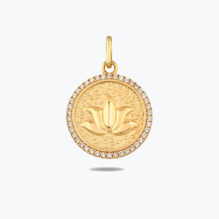 Lotus Damga Kolye Charm, 14 Ayar Altın, Sarı renk, 2.59 g