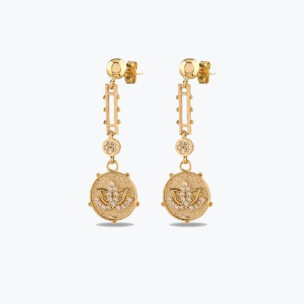 14 Ayar Altın, Sarı renk, 3.83 g özellikli Taşlı Lotus Çiçeği Sallantılı Altın Küpe
