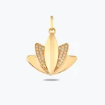 Taşlı Lotus Çiçeği Altın Charm kolye, 14 Ayar Altın, Sarı renk, 2.38 g