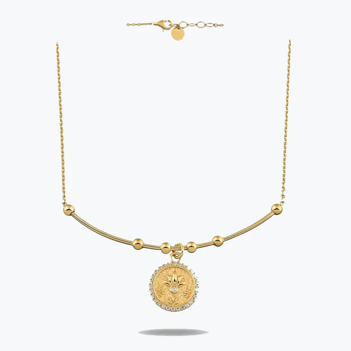Lotus Uç Tel Kolye 1 14 Ayar Altın, Sarı renk, 5.40 g özellikli Lotus Uç Tel Kolye
