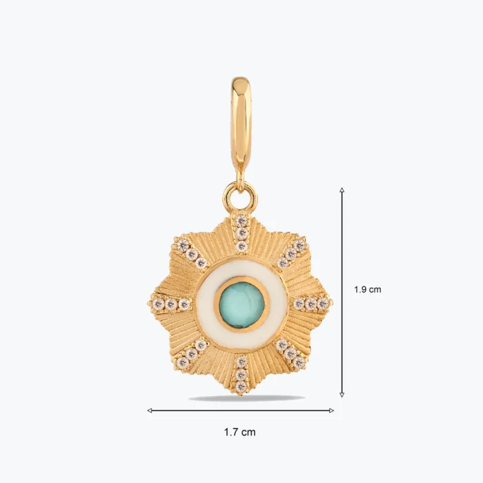 Mavi Çiçek Madalyon Charm tasarım detay görünümü – 14 Ayar Altın, Sarı renk, 2.14 g