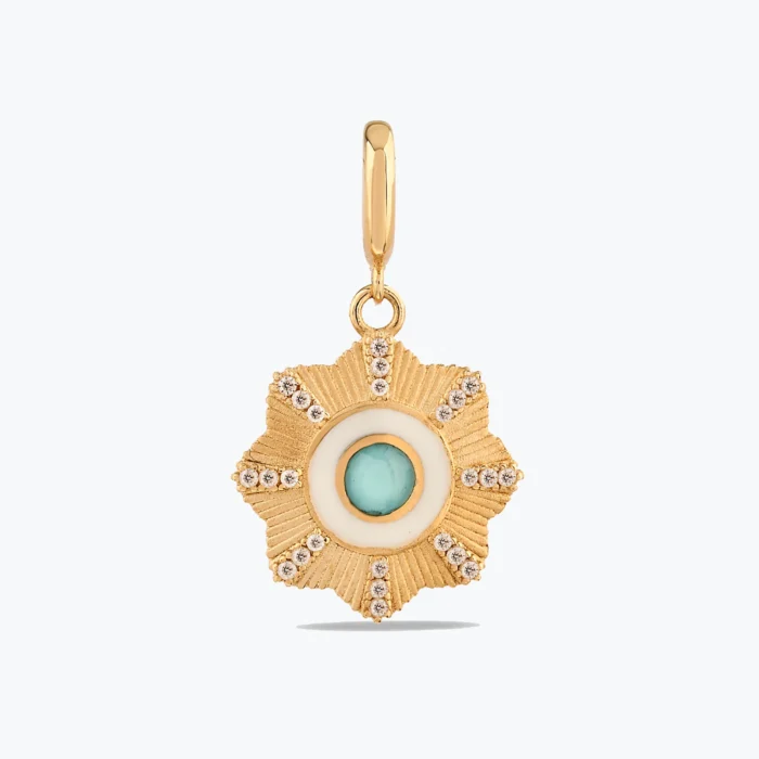 Mavi Çiçek Madalyon Charm 1 14 Ayar Altın, Sarı renk, 2.14 g özellikli Mavi Çiçek Madalyon Charm