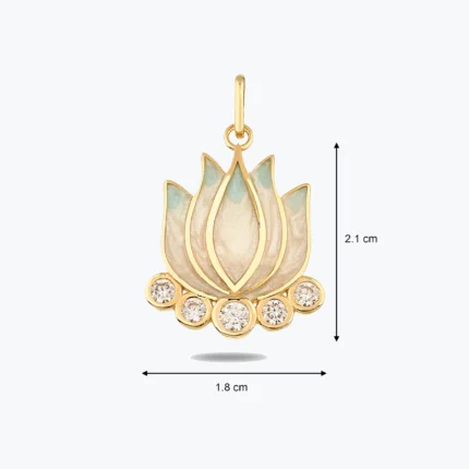 Mavi Lotus Kolye Charm detay görünümü – 14 Ayar Altın, Sarı renk, 3.08 g
