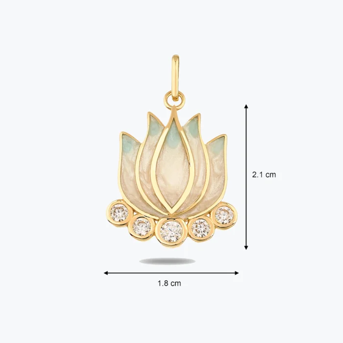 Mavi Lotus Kolye Charm detay görünümü – 14 Ayar Altın, Sarı renk, 3.08 g