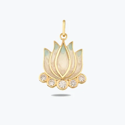 Mavi Lotus Kolye Charm, 14 Ayar Altın, Sarı renk, 3.08 g