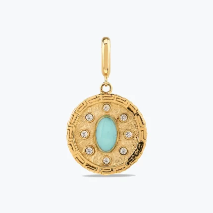 Mavi Madalyon Charm, 14 Ayar Altın, Sarı renk, 2.76 g