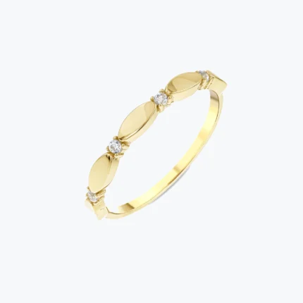 Minimal Sıra Taşlı ve Oval Yüzük – 14 Ayar Altın, Sarı renk, 1.04 g