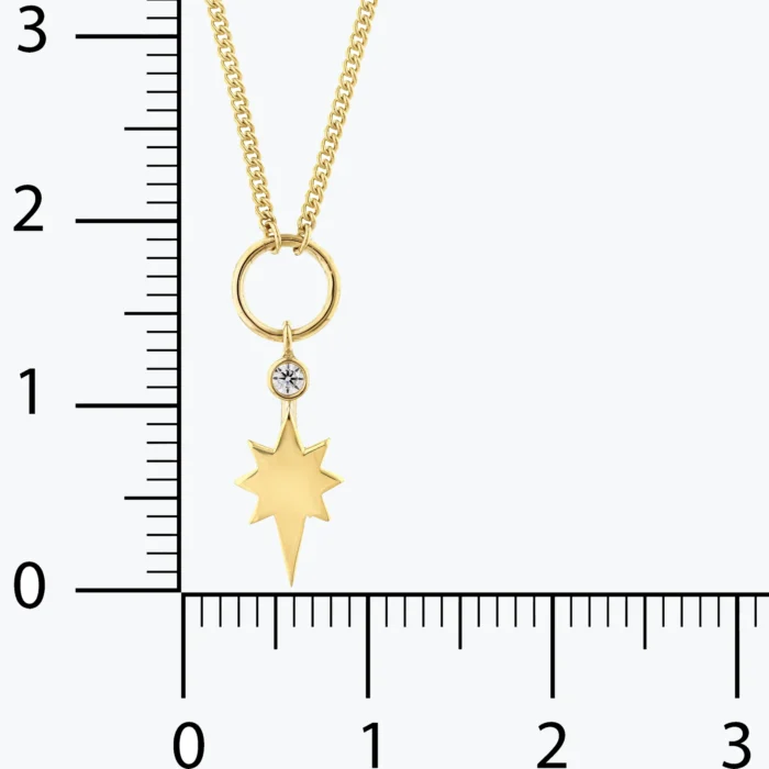 Minimal Taşlı Kutup Yıldızı Aynalı Zincir Halkalı Kolye, 14 Ayar Altın, Sarı renk, 2.32 g, tasarım detay görünümü