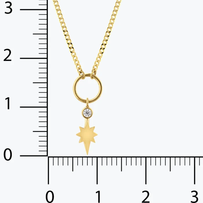 Minimal Taşlı Kutup Yıldızı İnce Gurmet Zincir Halkalı Kolye, 14 Ayar Altın, Sarı renk, 1.98 g, galeri görünümü