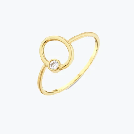 Minimal Taşlı Oval Çerçeve Yüzük – 14 Ayar Altın, Sarı renk, 1.07 g