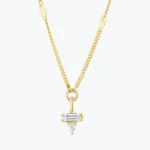 Minimal ve Baget Taşlı Aynalı Zincir Choker, 14 Ayar Altın, Sarı renk, 1.94 g