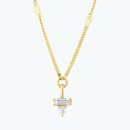 Minimal ve Baget Taşlı Aynalı Zincir Choker, 14 Ayar Altın, Sarı renk, 1.94 g