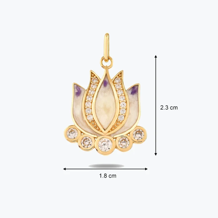 Mineli Mor Taşlı Lotus Çiçeği Charm kolye farklı açıdan görünümü – 14 Ayar Altın, Sarı renk, 3.10 g