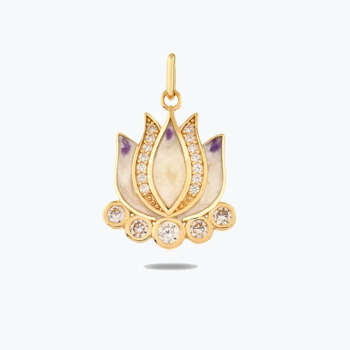 Mineli Mor Taşlı Lotus Çiçeği Charm kolye 1 Mineli Mor Taşlı Lotus Çiçeği Charm kolye, 14 Ayar Altın, Sarı renk, 3.10 g