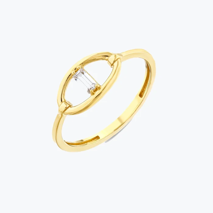 Oval Çerçeve İçinde Baget Taşlı Yüzük 1 Oval Çerçeve İçinde Baget Taşlı Yüzük, 14 Ayar Altın, Sarı renk, 1.38 g