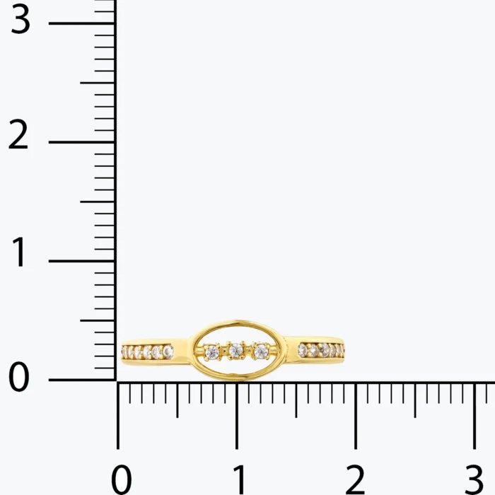 Oval Çerçeve İçinde Üç Taşlı Yüzük galeri görünümü – 14 Ayar Altın, Sarı renk, 1.67 g