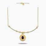 Oval Lacivert Taşlı Madalyon Uç Tel Kolye, 14 Ayar Altın, Sarı renk, 5.33 g