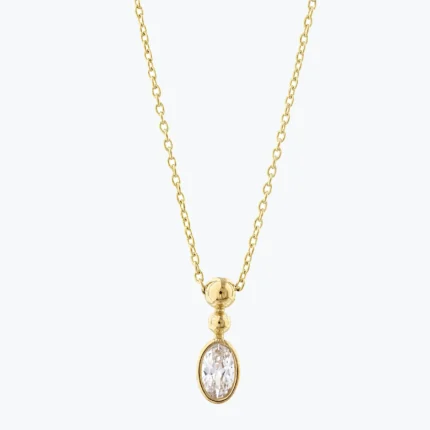 Oval Taşlı Toplu Kolye – 14 Ayar Altın, Sarı renk, 1.53 g