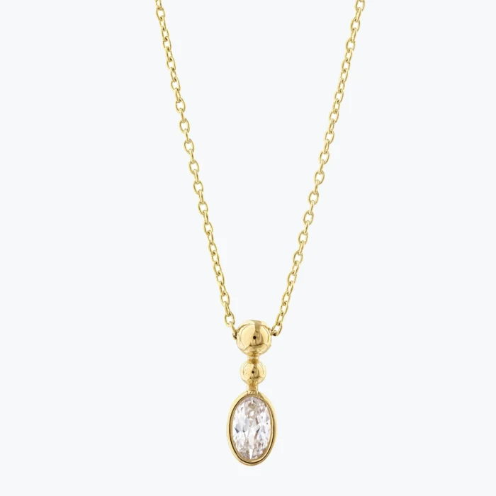 Oval Taşlı Toplu Kolye – 14 Ayar Altın, Sarı renk, 1.53 g