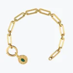 Oval Yeşil Taşlı Asimetrik Madalyon Uçlu Charm Bileklik 2 Oval Yeşil Taşlı Asimetrik Madalyon Uçlu Charm Bileklik, 14 Ayar Altın, Sarı renk, 6 g