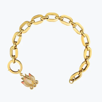 Pembe Lotus Charm Bileklik, 14 Ayar Altın, Sarı renk, 9.07 g
