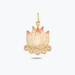 Pembe Mineli Taşlı Lotus Çiçeği Altın Charm – 14 Ayar Altın, Sarı renk, 3.03 g
